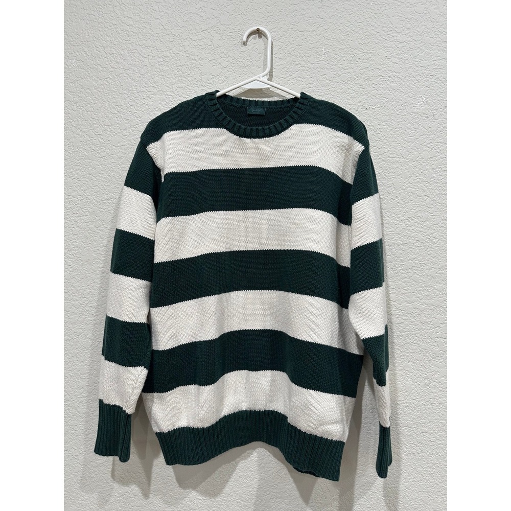 John Galt Brandy Melville Green White Striped Cotton Knit Sweater Oversized M